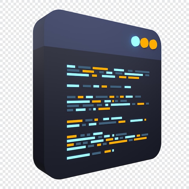 PSD icône de codage de rendu 3d écran de codage rendu 3d programmation avec code de syntaxe illustration de rendu 3d