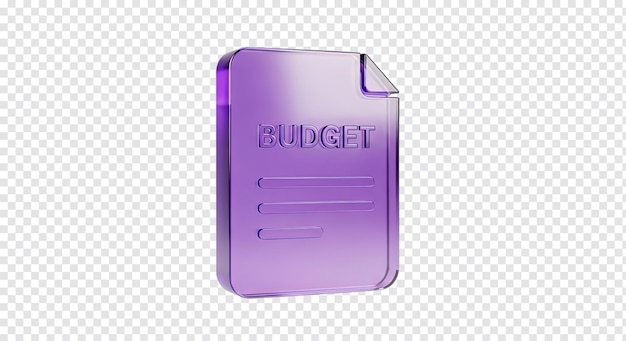 PSD icône de document budgétaire en verre violet 3d