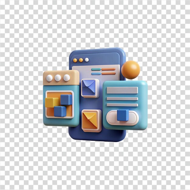 PSD icones d'interface mobile et éléments 3d de l'interface utilisateur de l'application