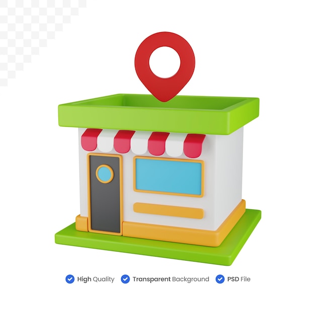 PSD icono 3d ilustración ubicación tienda edificio