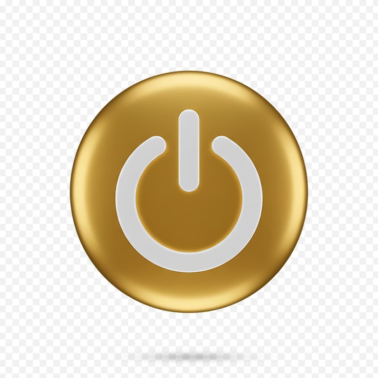 PSD icono de botón de encendido/apagado 3d dorado