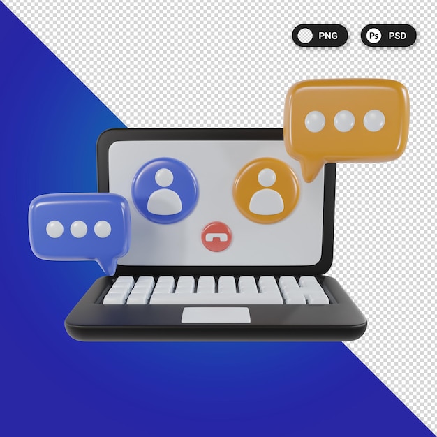PSD icono de comunicación de chat portátil conjunto de render 3d