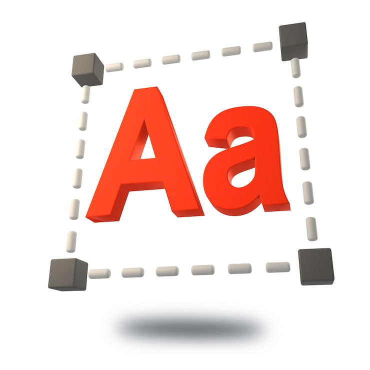 PSD icono de herramienta de edición de texto 3d rojo con letras aa dentro de un cuadro de selección