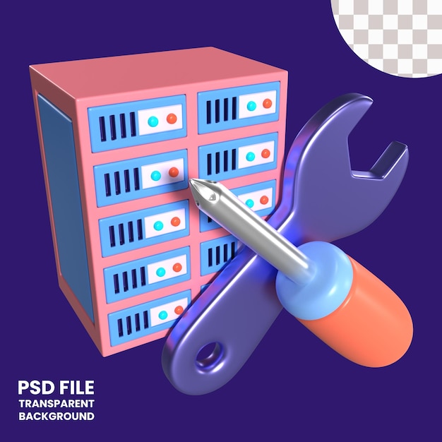 PSD ikon ilustrasi 3d pemeliharaan server