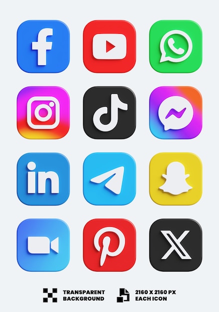PSD ikon media sosial 3d