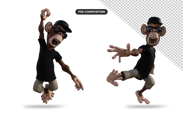 PSD illustration 3d de singe amusant
