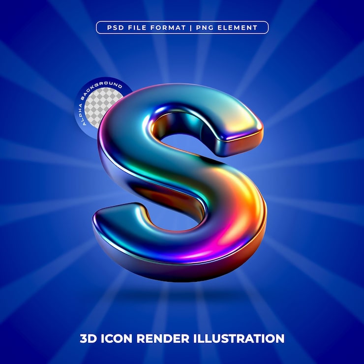 PSD illustration du rendu de l'icône de la lettre s métallique 3d