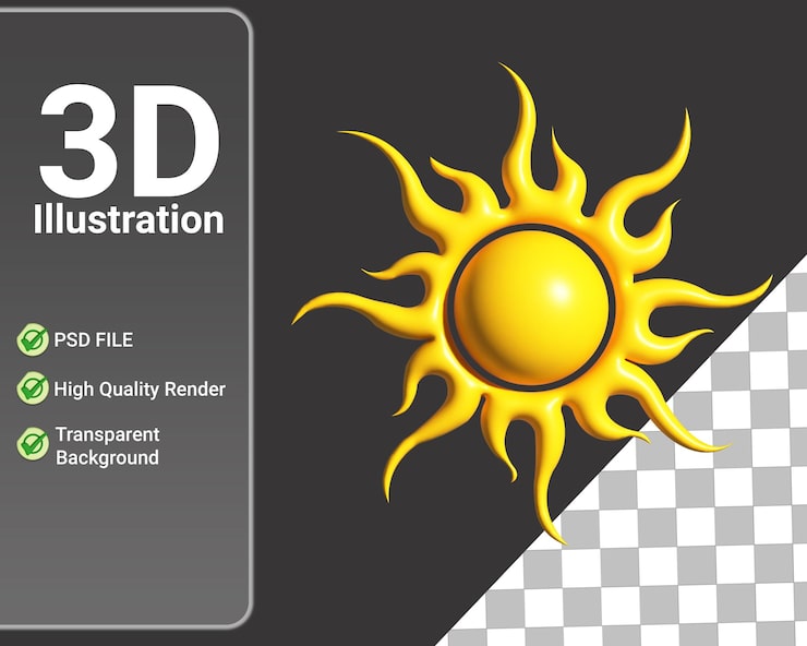 PSD illustration psd de l'icône du soleil 3d isolée sur fond blanc