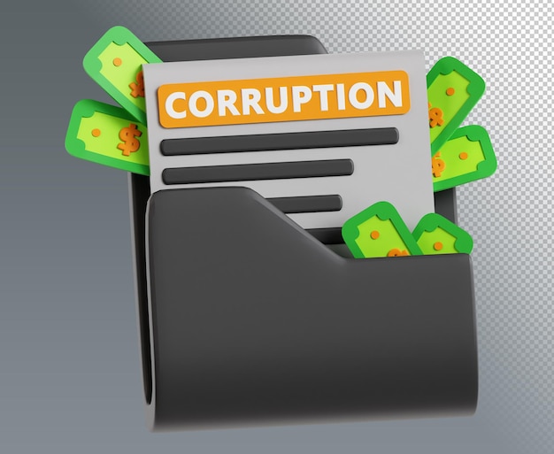 PSD ilustración del documento en 3d de la corrupción