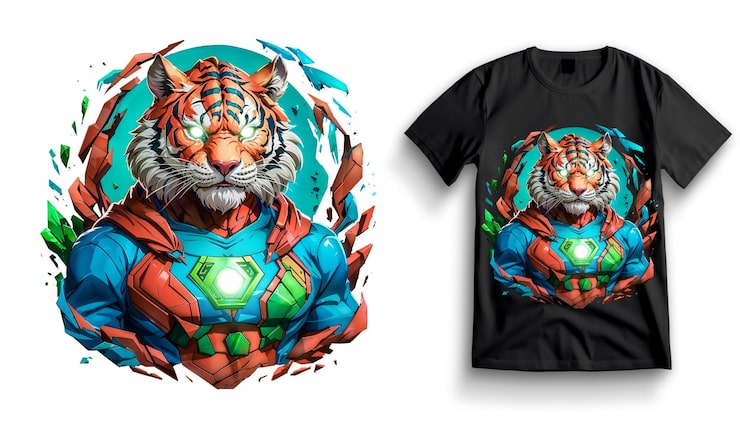 PSD ilustración de superhéroe tigre para el diseño de camisetas dtf