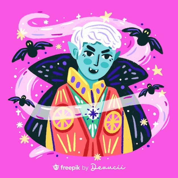 PSD ilustración de vampiro con murciélagos