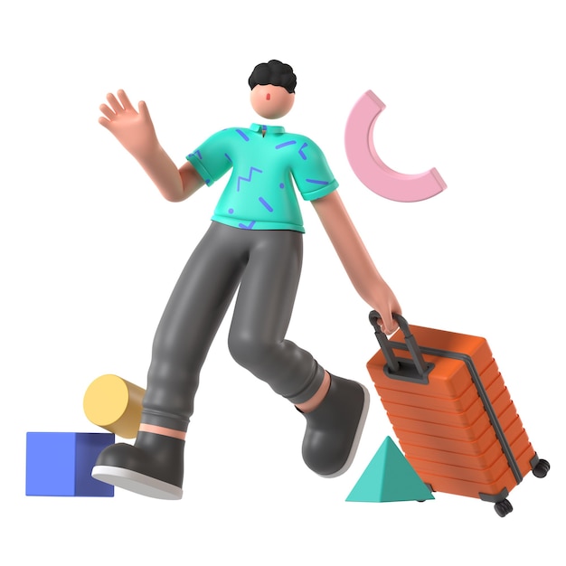 PSD ilustrasi 3d perjalanan liburan wisata