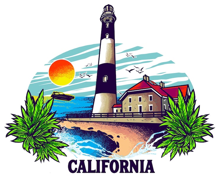 PSD una imagen de un faro que dice california en él