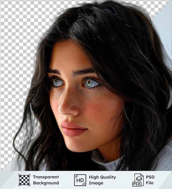 PSD imagen de psd transparente chica con cabello oscuro en un fondo transparente
