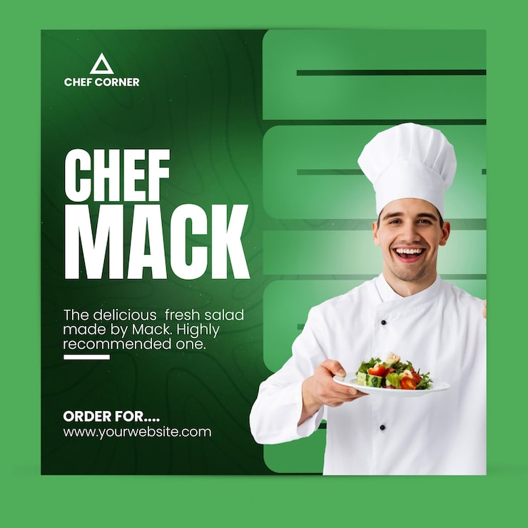 PSD insalata fresca chef macks, deliziosa e altamente raccomandata.