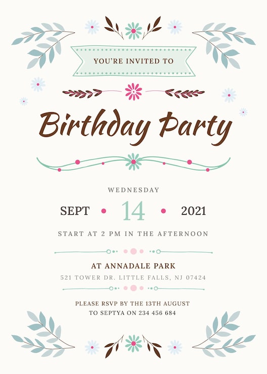PSD invitación de la fiesta de cumpleaños