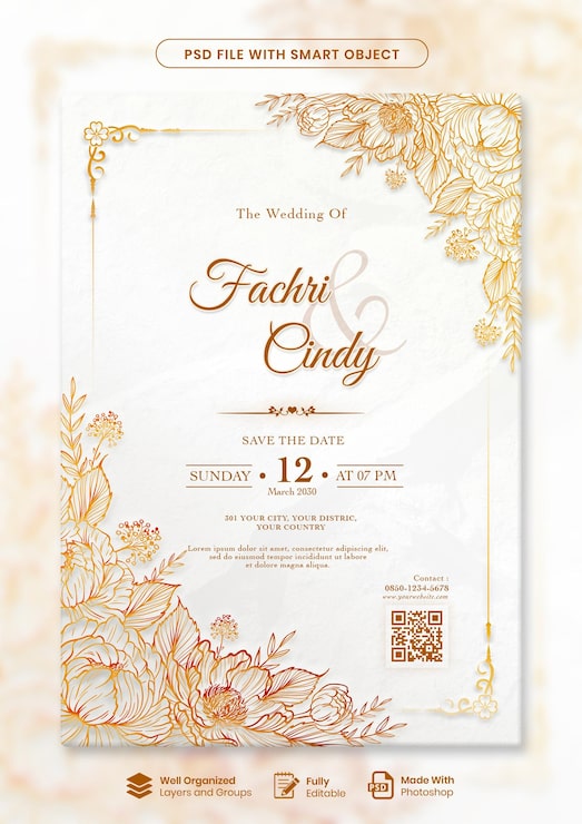PSD des invitations de mariage de luxe