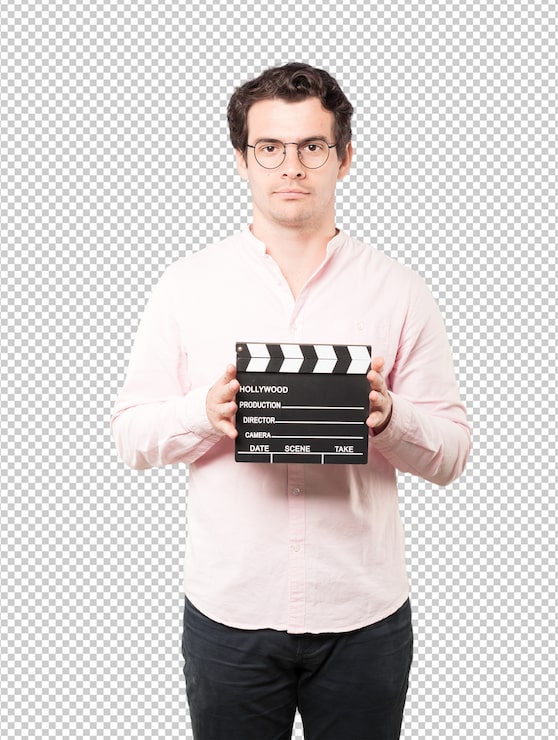 PSD joven usando una claqueta