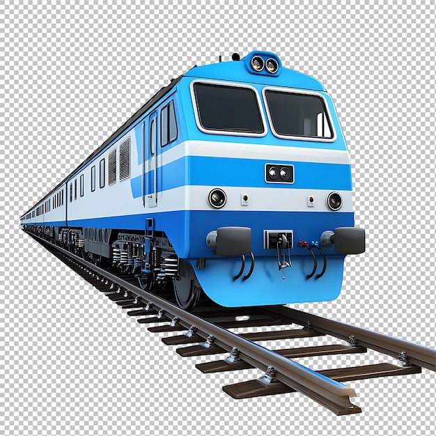 PSD kereta biru dan putih di rel