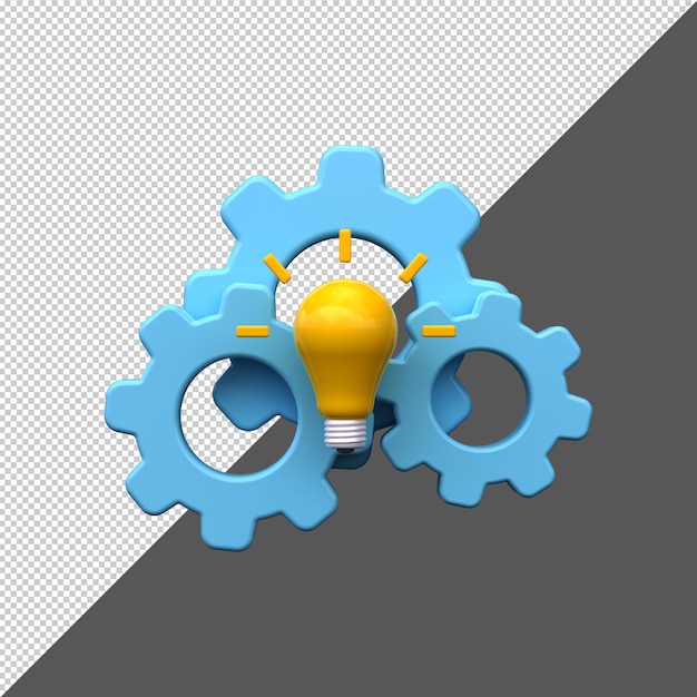 PSD lampadine e ingranaggi 3d rendering