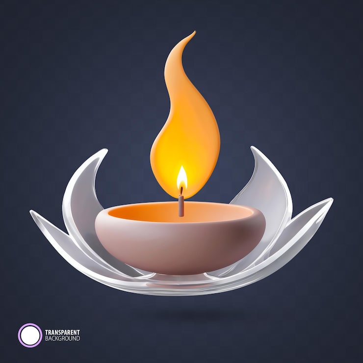 PSD lámpara de aceite de diwali renderizada en 3d en pétalos de loto