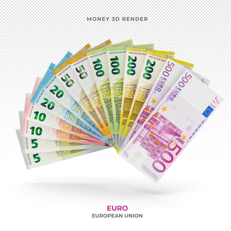 PSD le banconote in euro impilano i soldi 3d rendering
