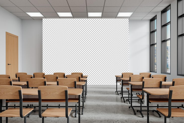 PSD leerer klassenraum mit modell einer leeren wand