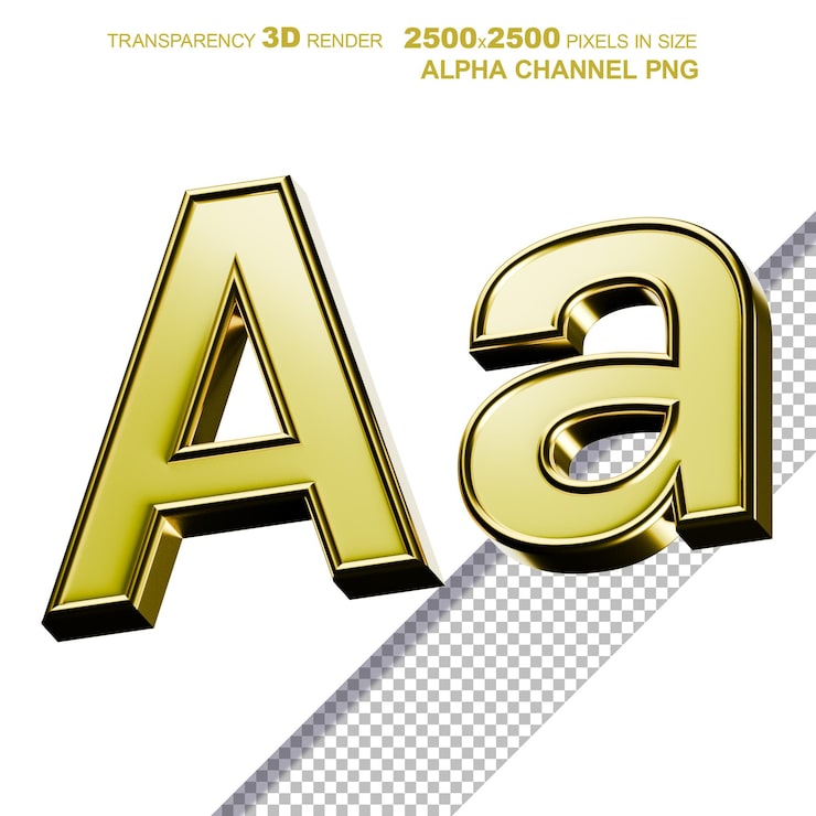 PSD letra aa dorada 3d aislada sobre fondo transparente
