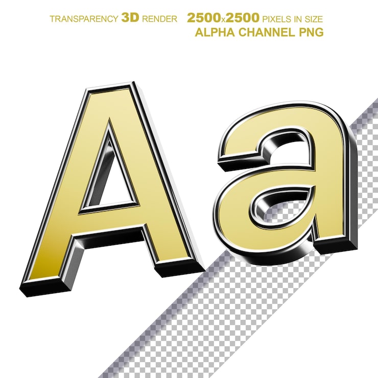 PSD letras 3d a y a doradas, aisladas sobre fondo transparente