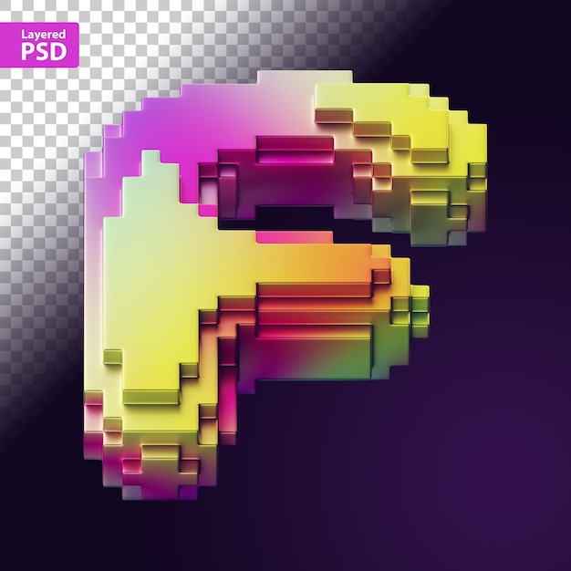 PSD lettre 3d faite de pixels colorés