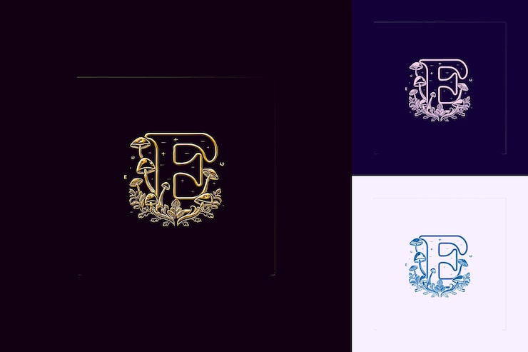 PSD la lettre e avec le logo au néon, le style de conception avec le e en forme de e, les collections de vecteurs abstraits de la nature