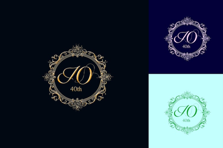 PSD logo luxueux avec texte 40ème emblème logo avec un fr circulaire vector collections de conception abstraite