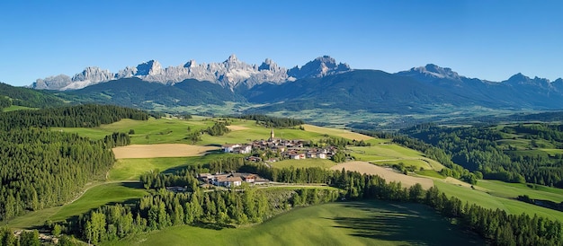 PSD luftansicht auf ein dorf im bergtal