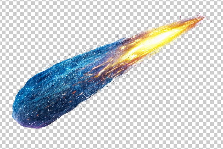 PSD luminoso meteorito disparando a través del espacio aislado en un fondo transparente