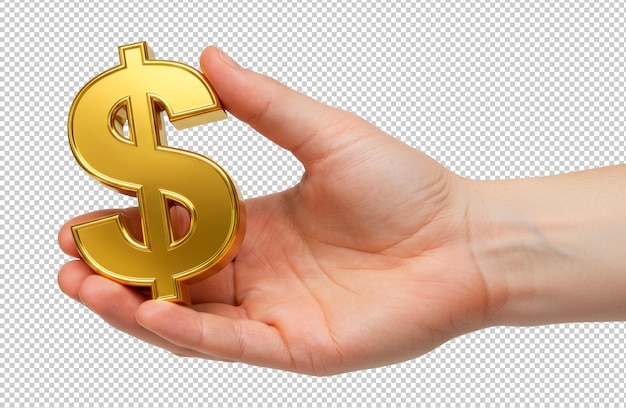 PSD la main tenant un signe de dollar en or