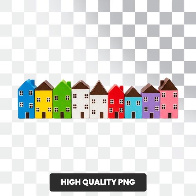 PSD maisons miniatures colorées alignées en rangée