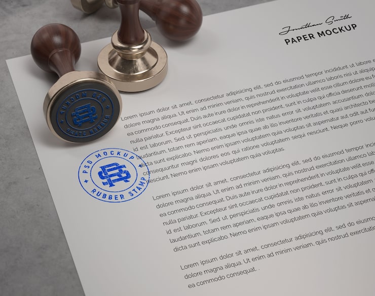 PSD maketa gumového razítka na papíře
