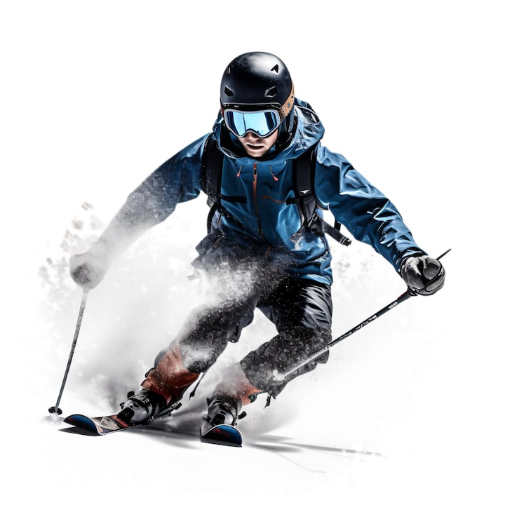 PSD mann auf einem ski in bewegung auf weißem hintergrund, ai-generiertes bild