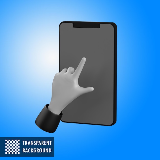 PSD mano 3d tocando la pantalla de un smartphone