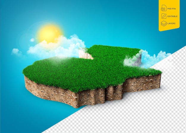 PSD mapa 3d da ilha com grama e solo