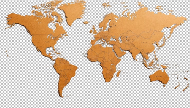 PSD mapa del mundo con puntos de referencia y terreno