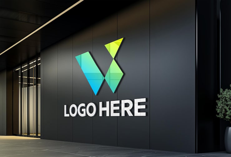 PSD maqueta 3d del logotipo en el escritorio de la recepcionista de la oficina