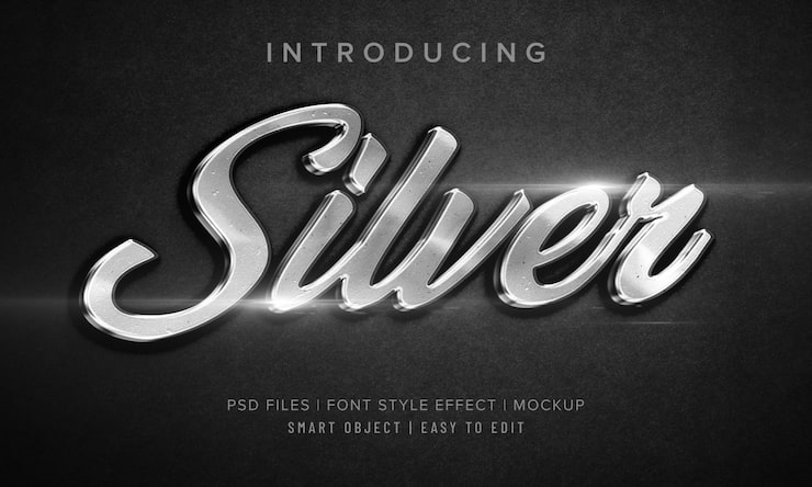 PSD maqueta de efecto de estilo de fuente 3d silver
