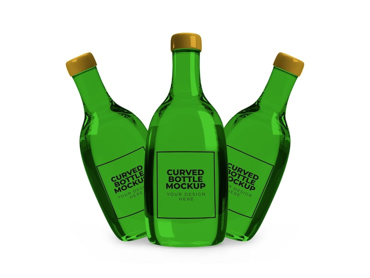 PSD maquette de bouteille en verre vert incurvé