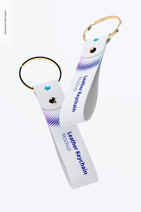 PSD maquette de porte-clés avec bracelet en cuir, chute