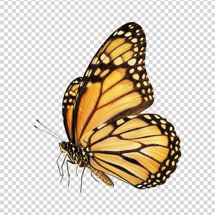 PSD mariposa monarca vibrante aislada sobre fondo transparente