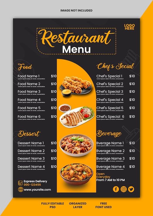 PSD menu do restaurante psd