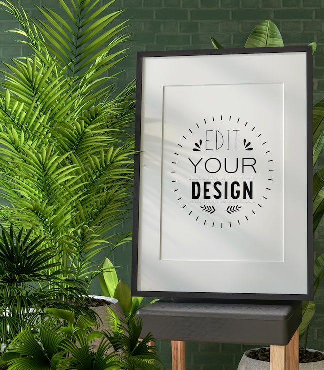 PSD mockup bingkai poster di ruang keluarga