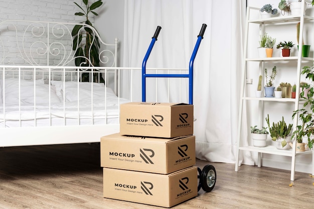 PSD mockup de cajas en carrito