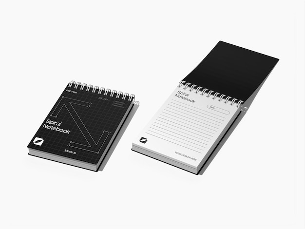 PSD mockup di notebook a spirale in bianco e nero